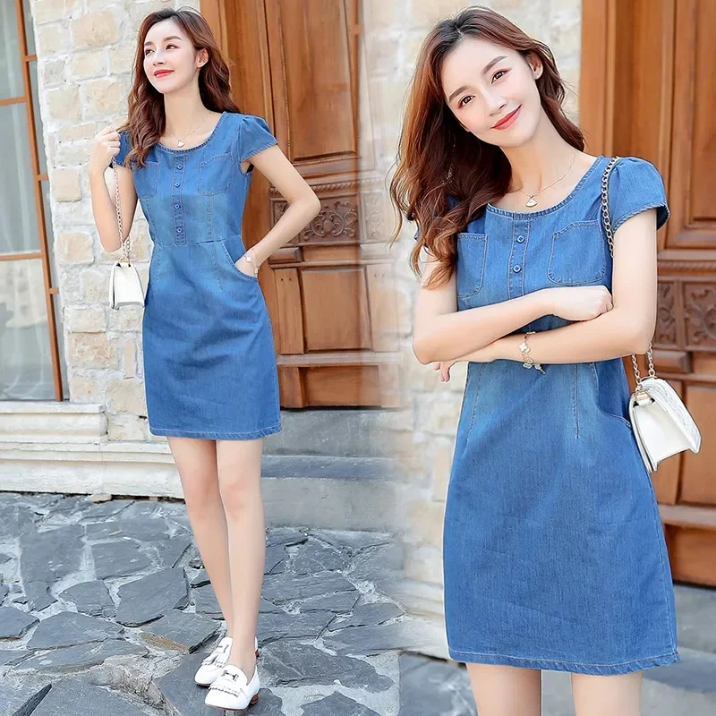 Denim Dress for Women 2024 New Summer Casual Jeans Dress Embroidery With Button Sexy Denim Mini Dress Vestidos