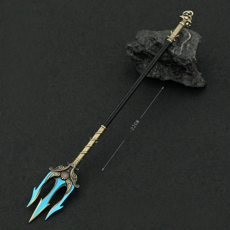 

22cm/8.6in Poseidon Trident Keychain Game Anime God of War Weapon Katana Keyring Pendant Cosplay Props Fan Metal Model Sword