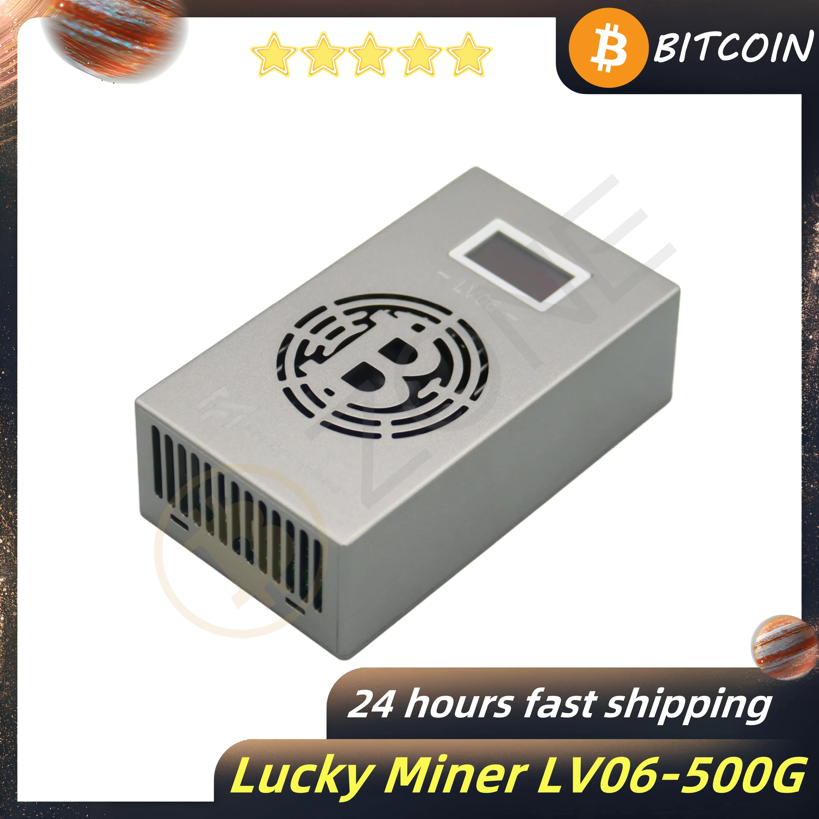 Lucky Miner LV06 Bitcoin Miner 500G Taxa de hash 35dB Home Silent Miner WiFi Lotto Machine 15W Baixa potência com fonte de alimentação