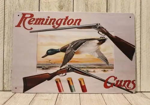 Remington Guns Rifles Cartel de chapa Estilo publicitario vintage Garaje Hombre Cueva Pistola Tienda de municiones