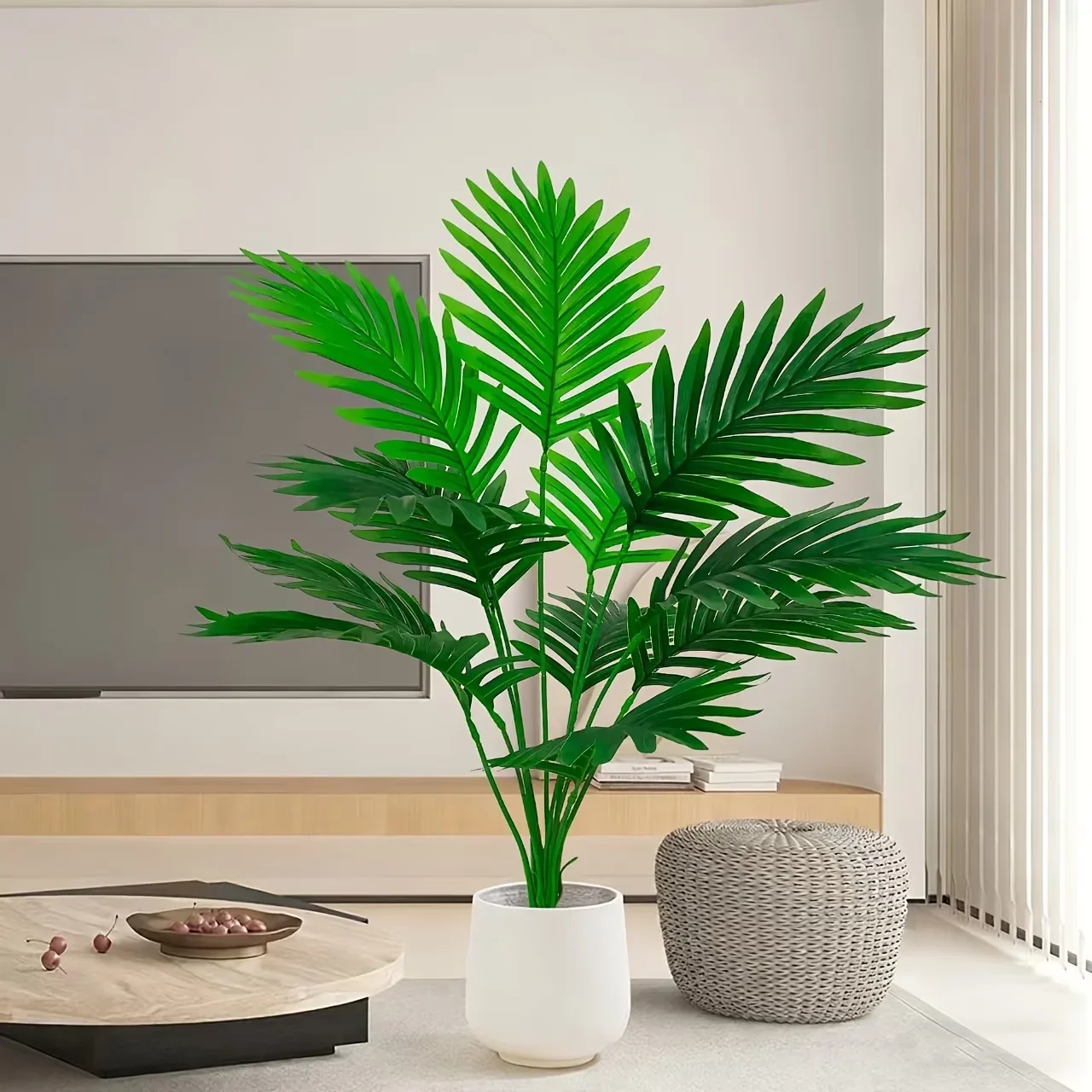 

1/2pcs Large Artificial Palm Tree Dense Green Leaves Indoor/Outdoor Living Room Garden Balcony Decor Fake Plant
