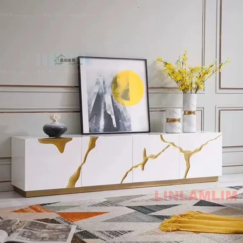 High-Gloss Storage Cabinet for Living Room or Dining Room, Luxury Black / White Sideboard Cabinet / TV stand with Gold Accent
