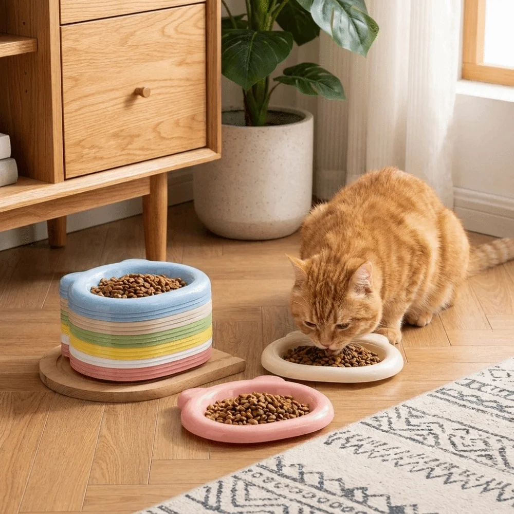 Durable Plastic Bear Shaped Pet Plates Colorful Unbreakable Cat Food Plates Cute Stackable Pet Snack Dish for Pet Meals