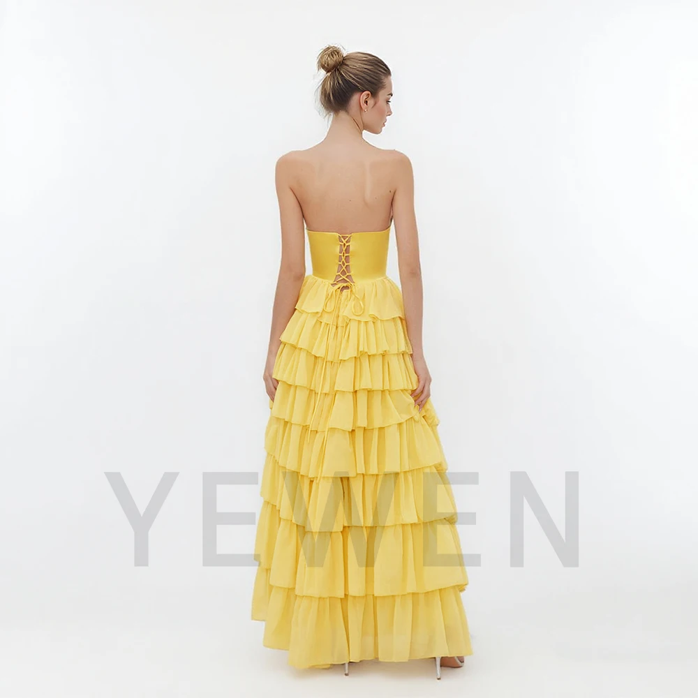 Een lijn gelaagde galajurk V-hals avondjurk formele feestjurk met zijsplit