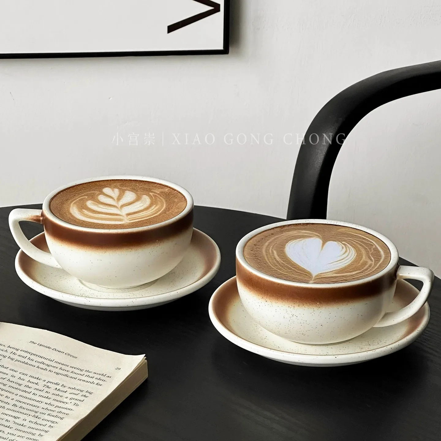 

HYS Sawada Cup Retro Coffee Cup Saucer Professional Embossed Ceramic Latte Cup Afternoon Tea American Latte