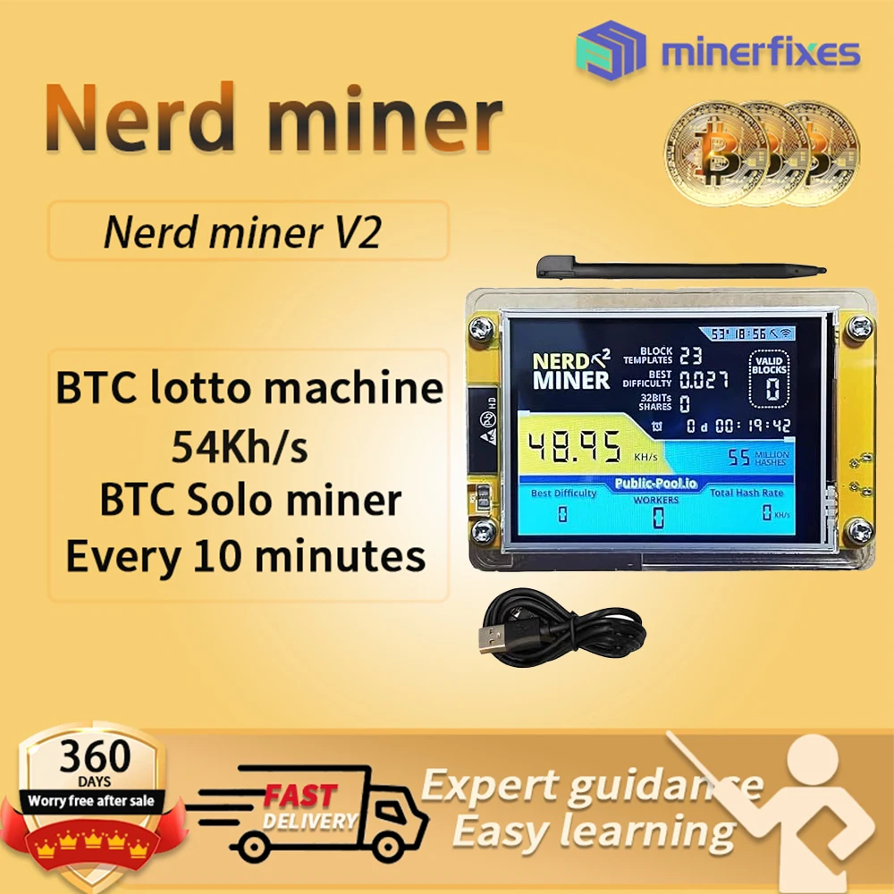 New Bitcoin Miner nerd miner V2 2.8 inches btc miners 52kH/S BTC BCH DGB solo miner Firmware Nerdminer LCD Display