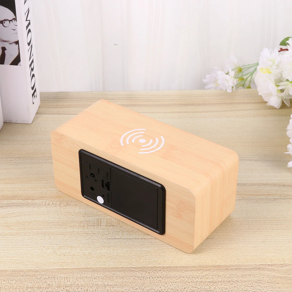

Wireless Charging Clock LED Wood Alarm Clocks Digital Temperature Display Electronic Desk Clocks for Home Hotel