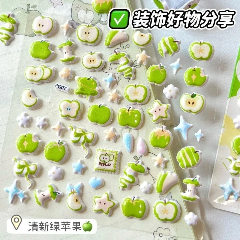 Pegatinas hinchadas 3D de fruta de ensueño, calcomanías estéticas en relieve de burbujas para funda de teléfono, decoración de cámara, suministros minimalistas para diario