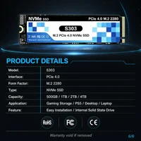 S303 NVMe SSD 500GB 1TB 2TB 4TB M.2 PCIe 4.0 7300MB/s Internal Storage Drive for Desktop Laptop Pro Max Speed Plus 6