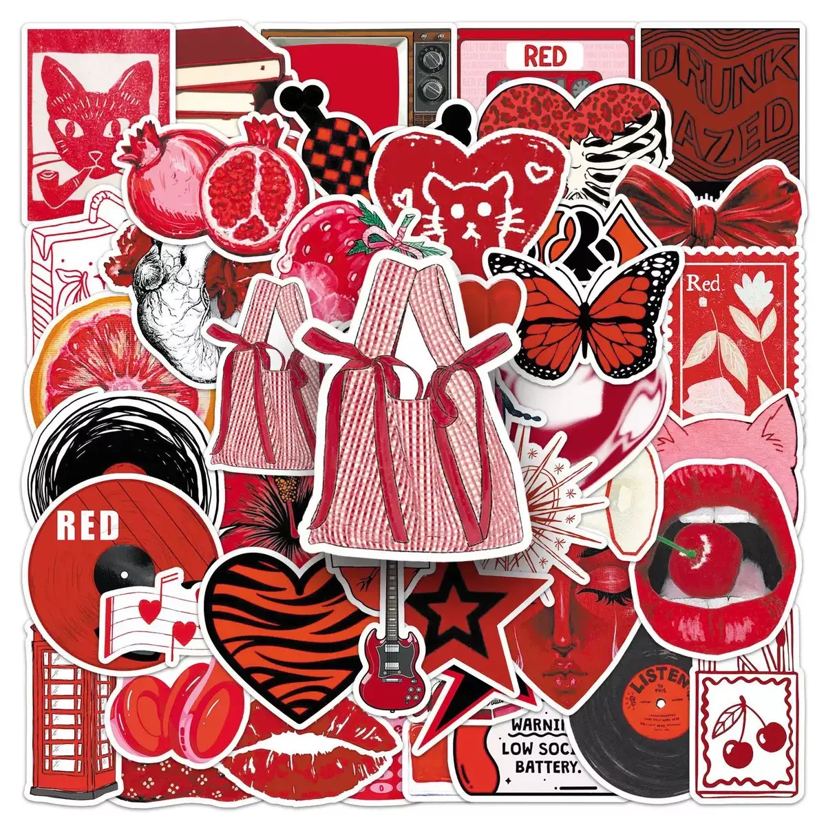 50 Stück Retro Rote Y2k Aufkleber Lucky Girls Sticker DIY Scrapbooking Handy Gepäck Skateboard Wasserfeste Coquette PVC-Aufkleber