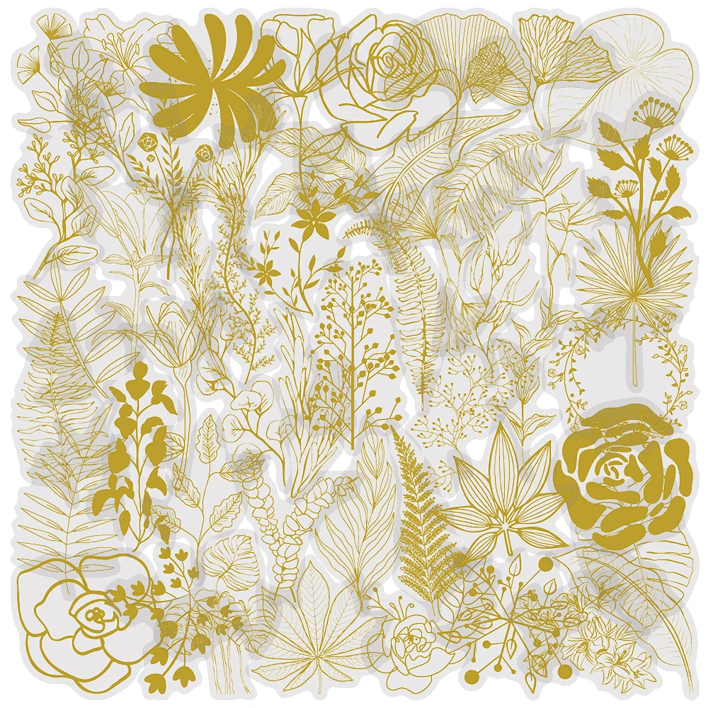50 Stück elegante florale Goldfolien-Aufkleber für Hochzeitseinladungen, Geschenkverpackungen, Scrapbooking, Briefpapier, Kartenherstellung