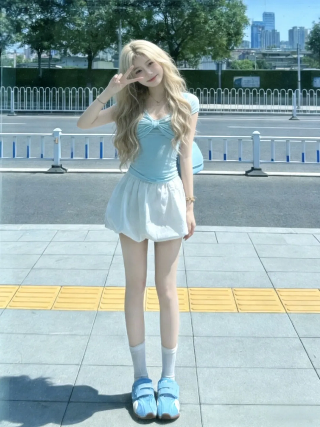 

Delicate Style V-Neck Top And Puff Skirt Two-Piece Set Comfortable Cotton Material Gentle And Beautiful Summer Outfit for Women