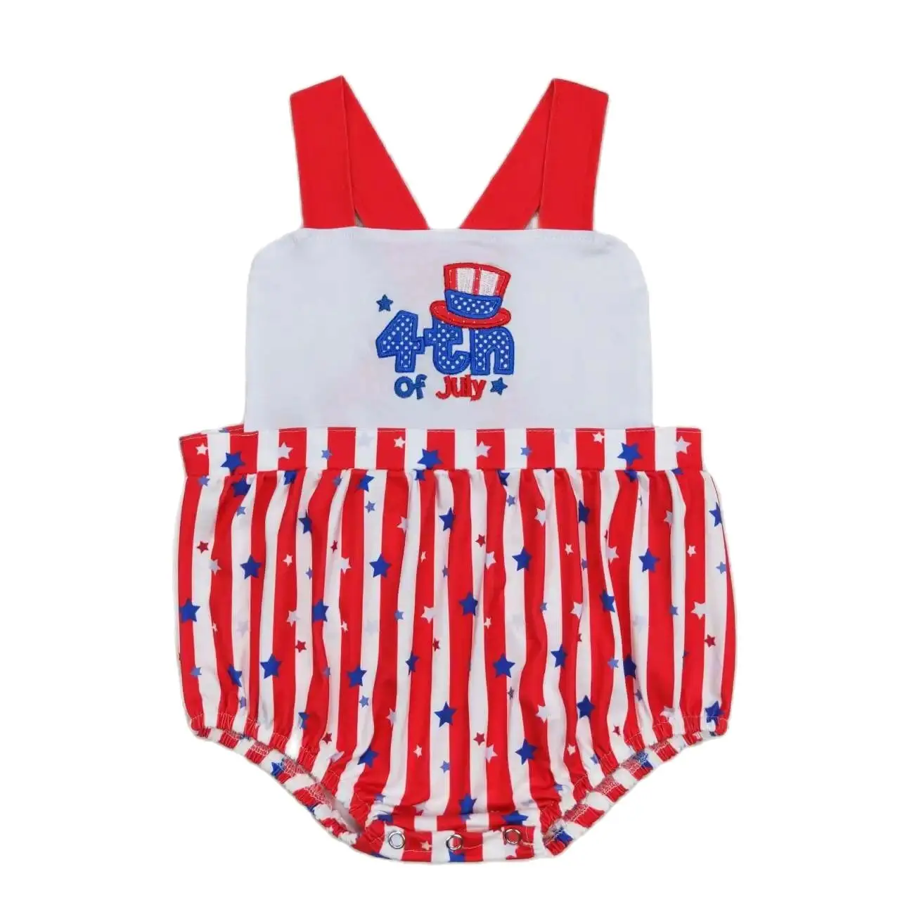 

Wholesale Newborn Toddler Embroidered Stars Red Stripes Jumpsuit Kids Children Overall Baby Boy July 4th Bubble Romper Clothes