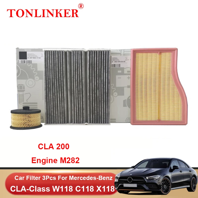 TONLINKER Cabin Air Filter Oil Filter For Mercedes Benz CLA Class W118 C118 X118 2019 2020 2021 2022 CLA200 CLA250 CLA35 CLA45S