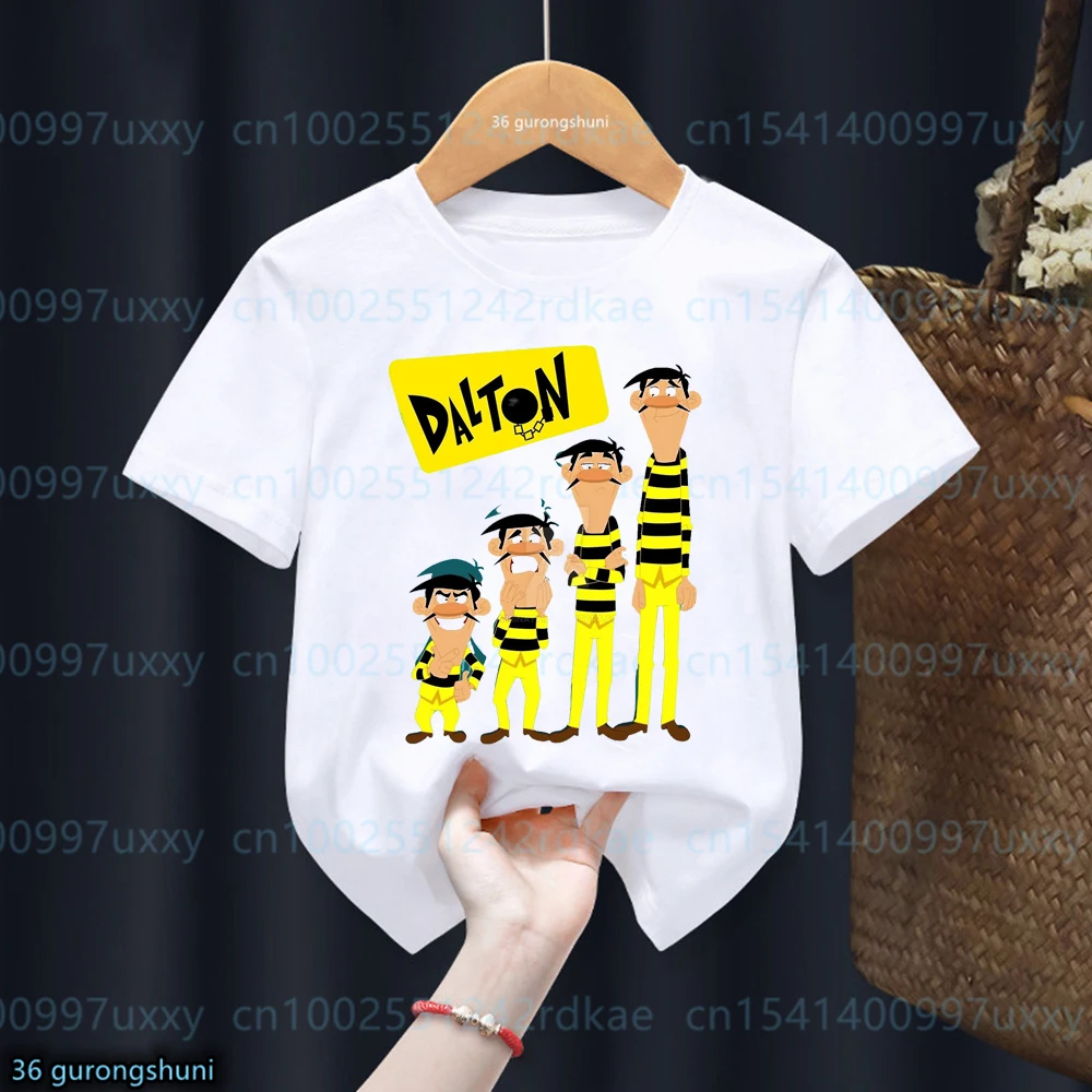 Lustig die Daltons Cartoon gedruckt Jungen T-Shirts Mode lässig Mädchen T-Shirt niedlichen Kinder Kleidung Sommer weiß O-Ausschnitt T-Shirt Tops