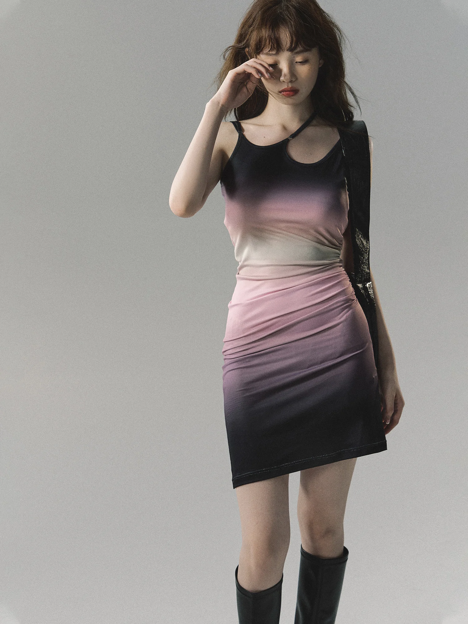 

Sexy Designer's High-Grade Multi-Color Gradient Oil Painting Dress Tight Sexy Dress Student Adult Ceremony Women's Mini Skirt