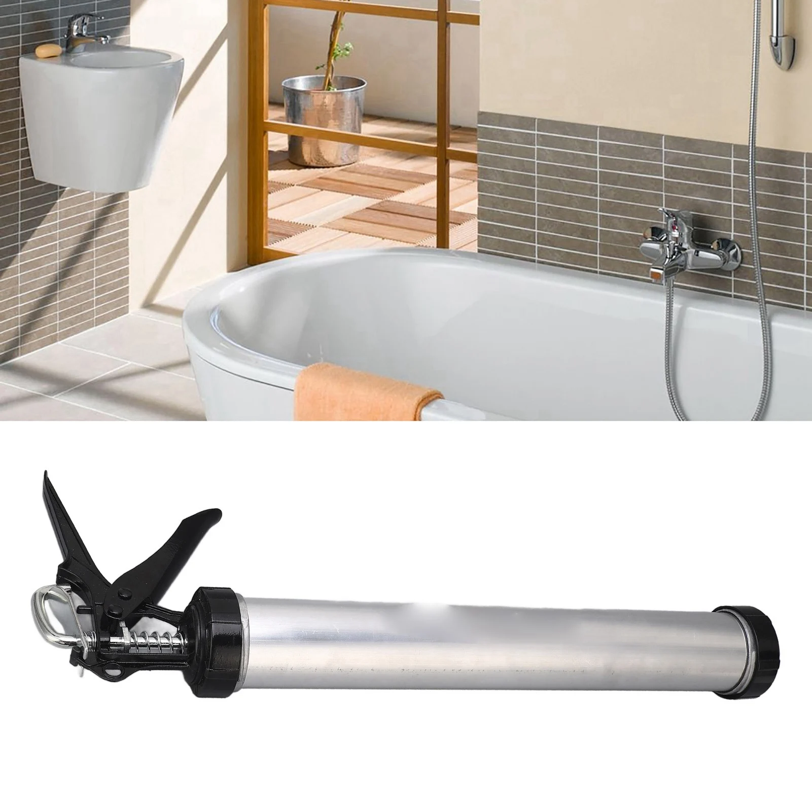 1pc 600ml Aluminum Tube Silicone Caulking Gun Caulk Tool with 10 Nozzles For Caulking And Glass Glue