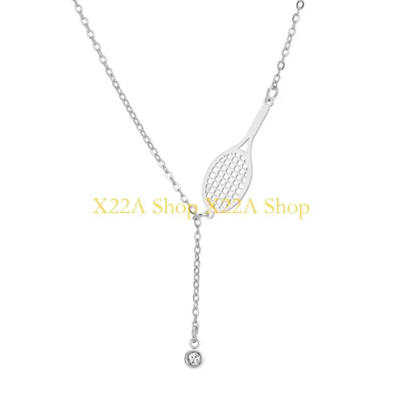 Unique Elegant Small Tennis Racket Necklace Sporty Jewelry For Women In Silver Or Gold