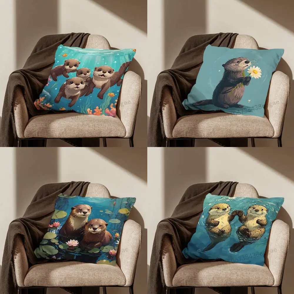 

Cute Cartoon Otter Throw Pillow Case Living Room Sofa Cushion Cover For Home Bedroom Decoration And Protector