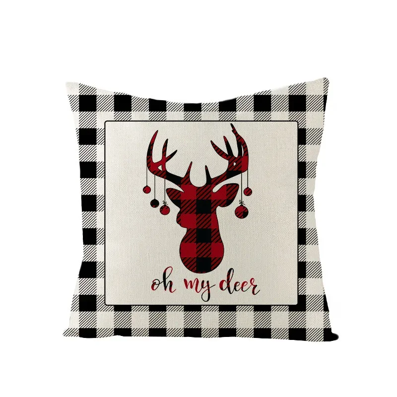 Christmas Linen Pillowcovers Sofa Cushions Decorative Throw Pillows Tree Deer Cushion Cover Home Decor