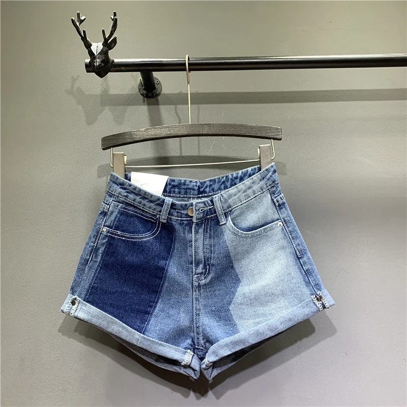 

High Waist Spring Patchwork Denim Shorts Y2K Plus Size Crimping Short Jeans Casual Harajuku Streetwear Women