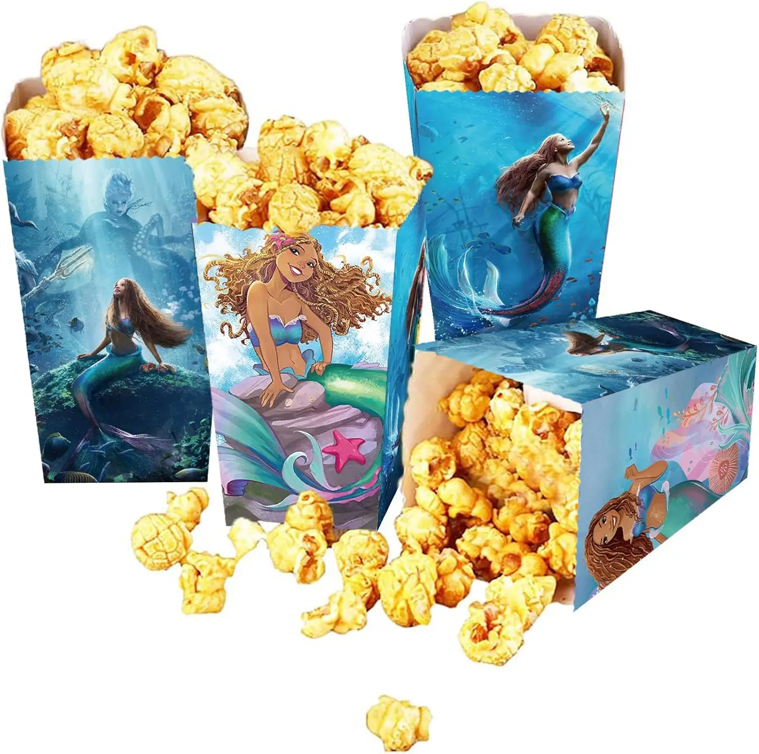 Little Mermaid Ariel Popcorn Boxes Mermaid Treat Boxes Snack Candy Box Cookie Holder Container for Kids Birthday Party Supplies