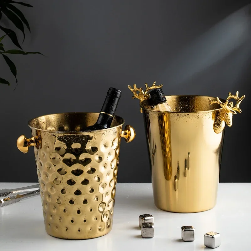 

Fashionable and creative ice bucket Stainless steel golden hammer pattern ice bucket red wine champagne ice wine barrel