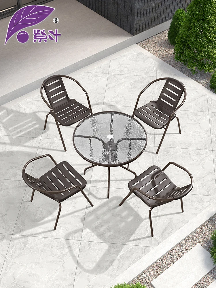 

Purple leaf garden tables and chairs set of three or five outdoor balcony rattan chair with umbrella courtyard balcony stall out