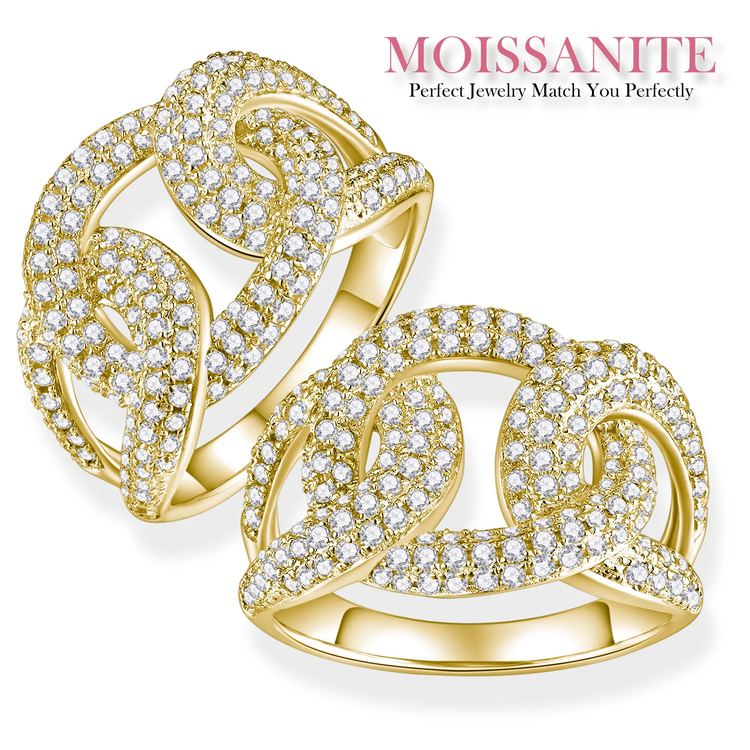 1.092ctw Elegant Crisscross Moissanite Ring in Gold Finish - Multi-Row Design with Sparkling Stones for a Bold Statement Look