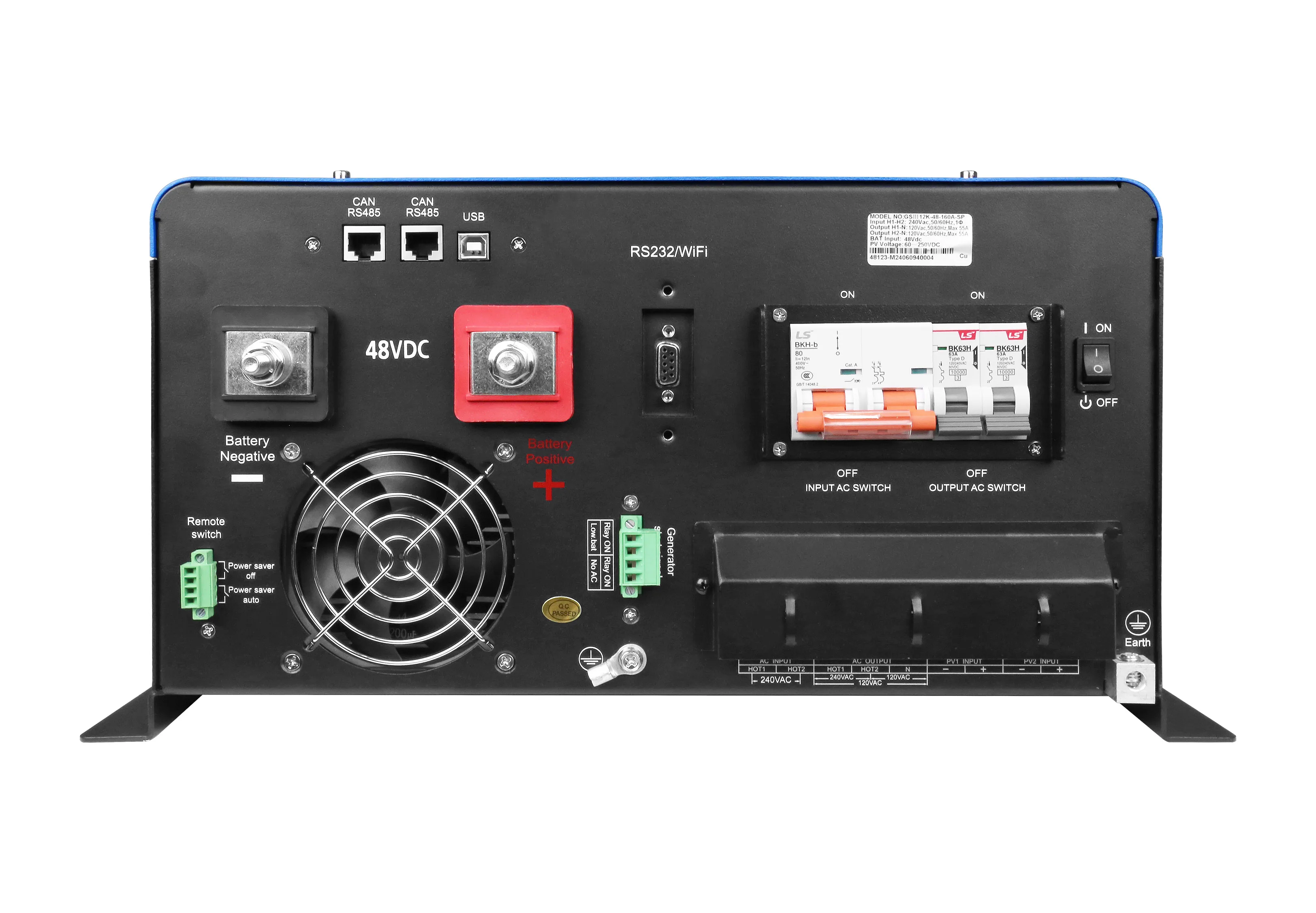 GS Series Solar Inverter Off-grid Hybrid Split Phase Dual 24 DC 120/240 AC 4KW Pure Sine Wave High Efficiency WiFi/GPRS