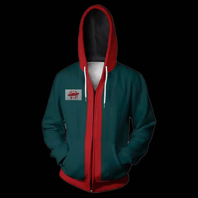 Adult Miles Morales Spiderman Hoodie Cosplay Superhero Anime Jacket Green Zipper Hooded Coat 3D Print Spring and Fall Sweatshirt