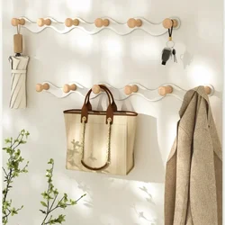 Creative Wave Iron Hook Row Hook Wooden Coat Rack Hooks Punching Towel Hanger Nordic White Wall Hooks For Coats Nordic Wooden