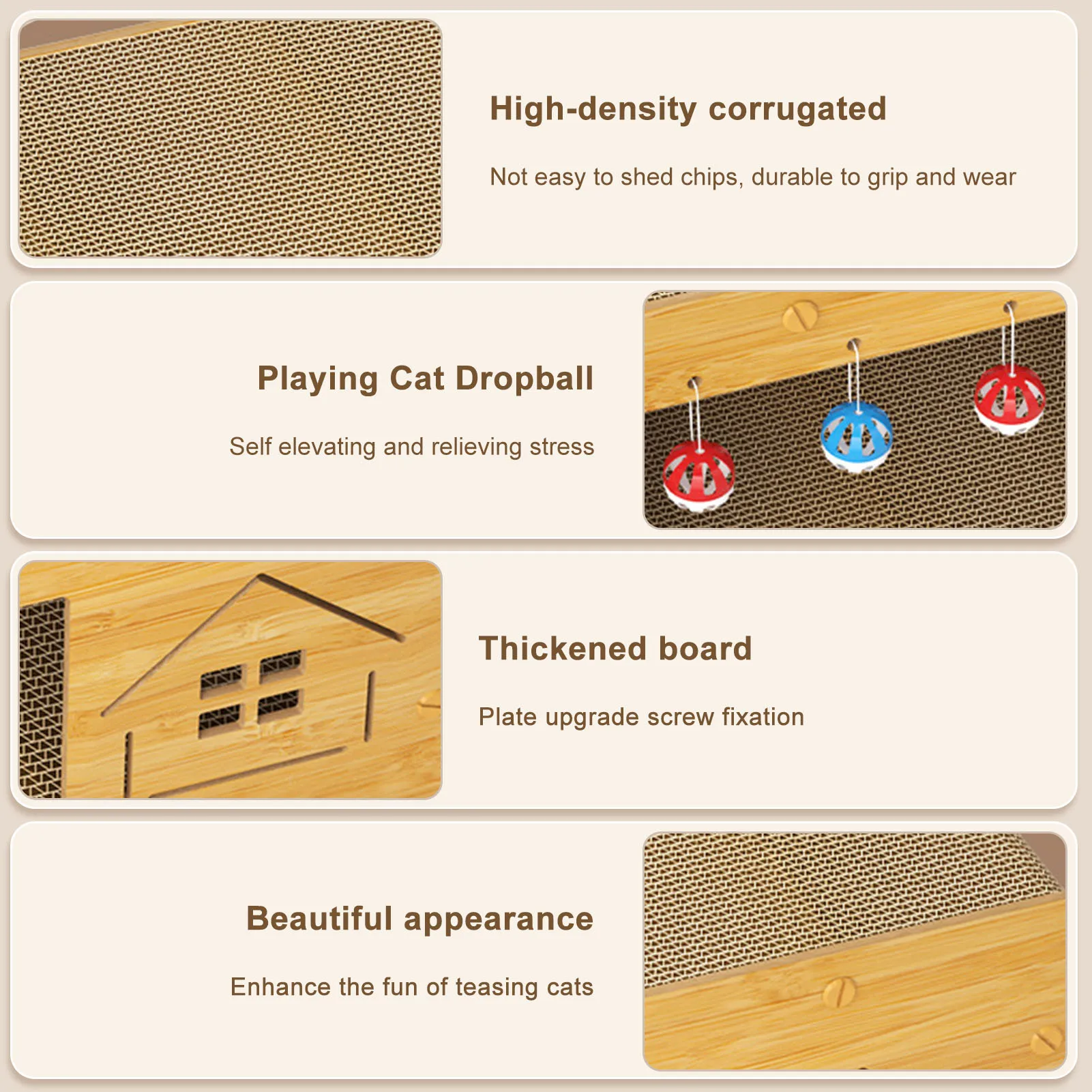 3 IN 1 Cat House Scratcher with 3 Balls Large Cardboard Cat House for Indoor Cats Toys Pet Condo Scratch Board Bed Furniture