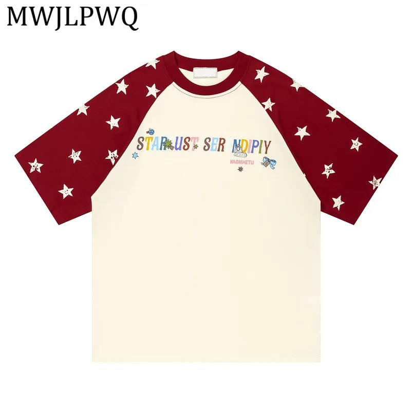 

MWJLPWQ American Retro Print Raglan Short-Sleeve T-Shirt For Men Women 2026 Summer New Street Style Loose Couple's Tops 16571