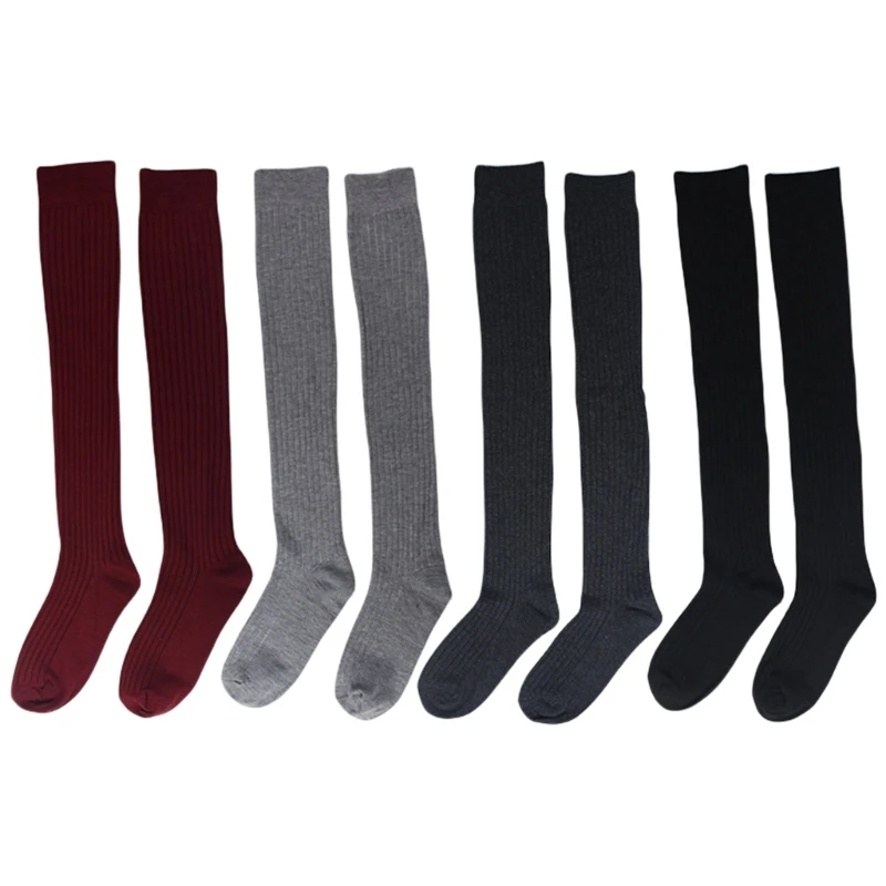 

Ribbed Knitted Over Knee Socks Women Fashion Preppy Student Thigh High Stockings