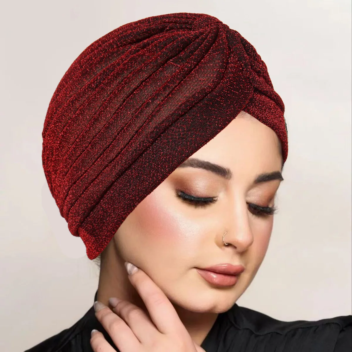 

Women Glitter Muslim Hijab Turban Chemo Cap Shiny Headscarf Knot Head Wrap Hat Bonnet Beanies Hair Loss Headwear Turbante Mujer