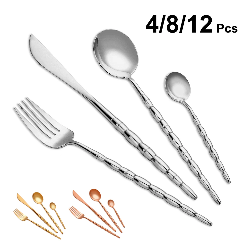 4 adet 8 adet 12 adet paslanmaz çelik 304 sofra altın çatal gümüş yemek takımı batı bıçak çatal kaşık ayna mutfak eşyaları