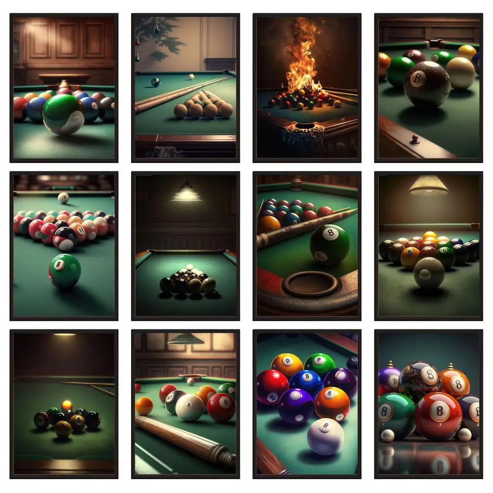Pop Sports Billiards Balls Snooker Painting Calligraphy Canvas Poster Art for Bedroom Living Room Home Decor Wall Decals Gift