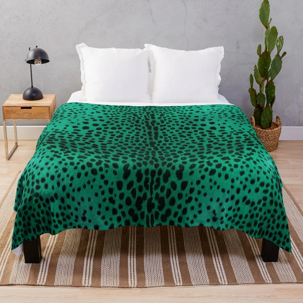 CHEETAH animal print design in mint colorway Throw Blanket Heavy Weighted Soft Plaid Thin Blankets