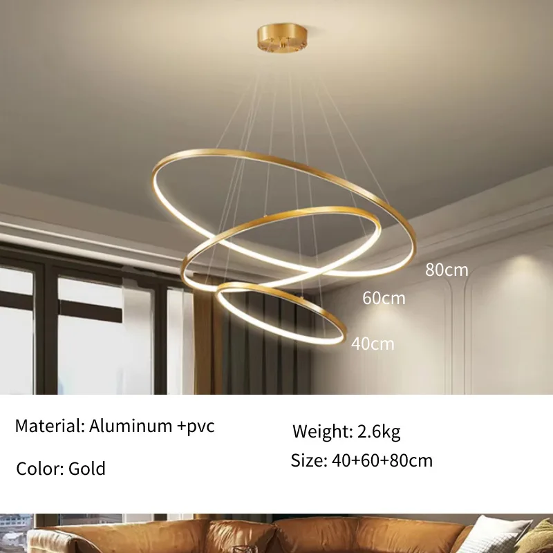 Cross Border 3 Tier Circular LED Pendant Light, Modern 3 Rings Circle Chandelier Hanging Lamp