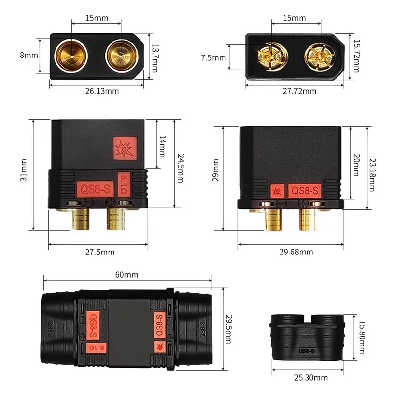 Anti Spark QS8 Series Lithium Battery Connector 110A 500V High Current QS8P-S Male Female Power Plug F Aviation Model Forklift