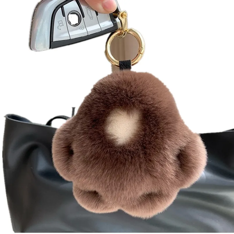 

Adorable Real Rex Rabbit Fur Keychain - Cute Bear Paw Design, Soft and Durable Accessory for Bags or Keys
