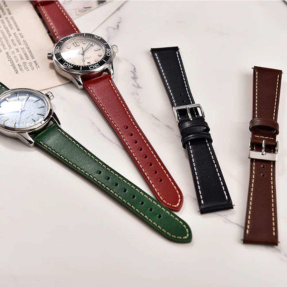 Vintage Watchband 18mm 20mm 22mm Quick Release Handmade Vegetable Tanned Leather Watch Strap Wristband Bracelets