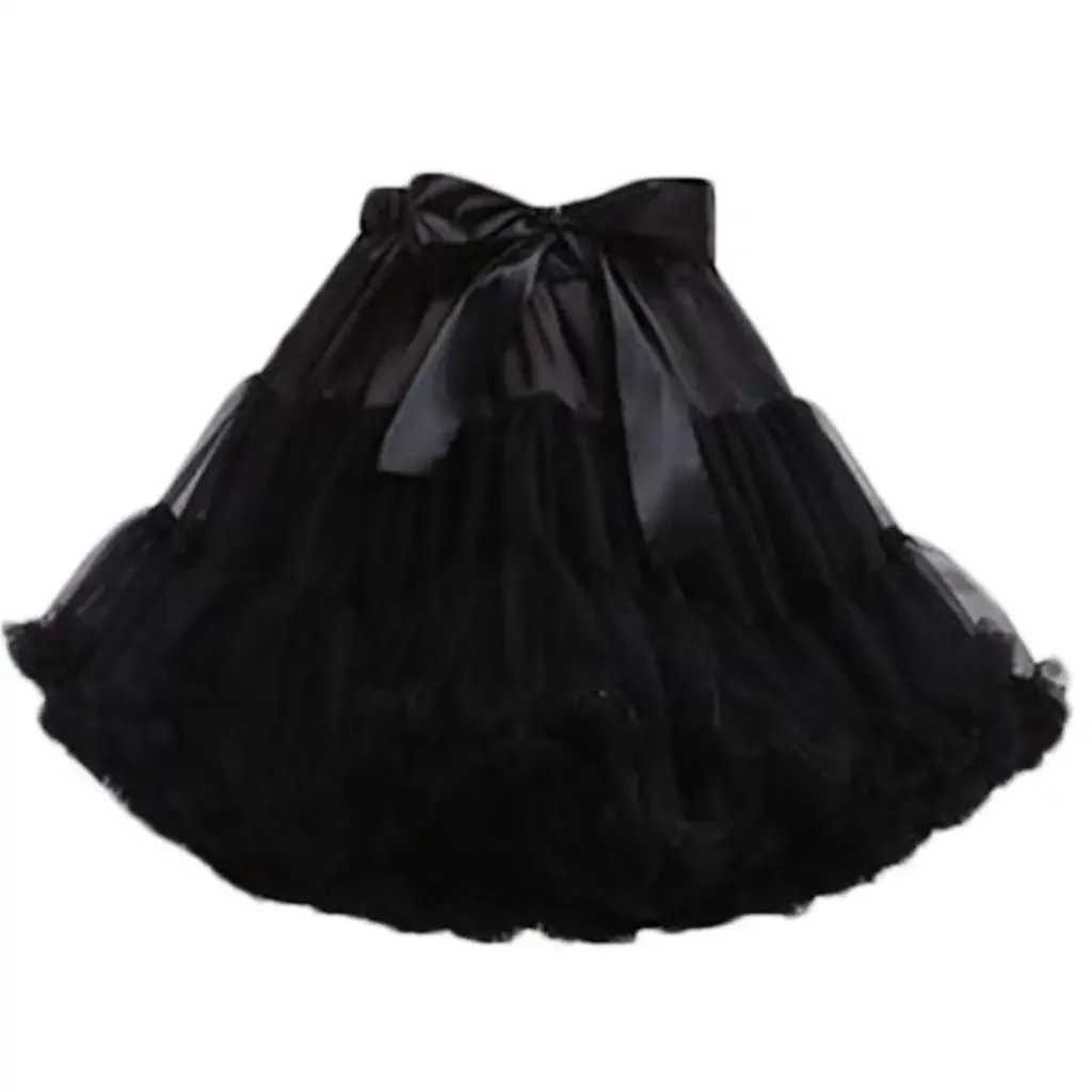 Women Elastic High Waist Ballet Sweet Puffy Tutu Skirt Satin Bowknot Mesh Tulle Fluffy Petticoat Dress Underskirt