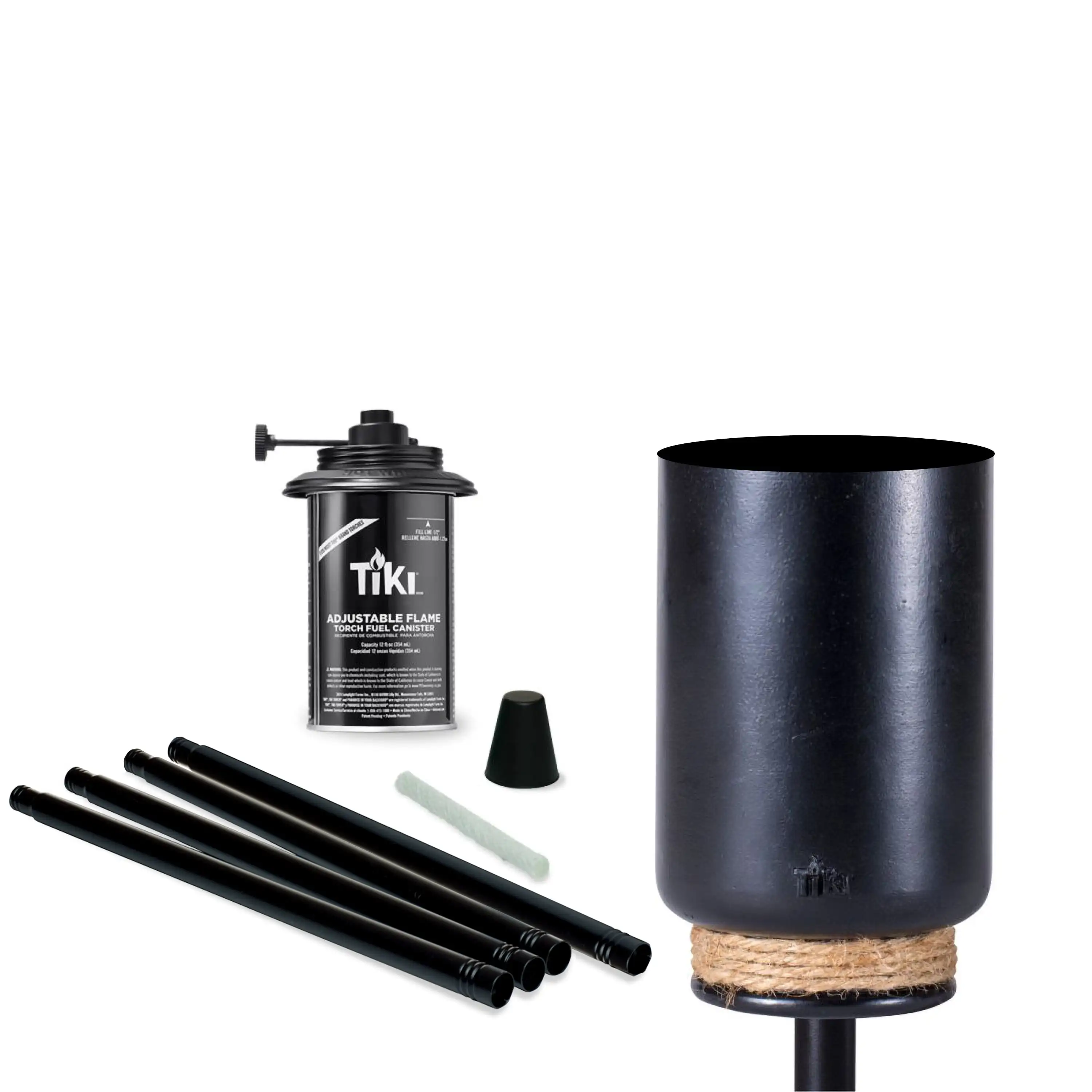 Torcia a fiamma regolabile da 65" - Lanterna da esterno in resina nera con contenitore di carburante, per illuminazione di patio, giardino e percorsi.