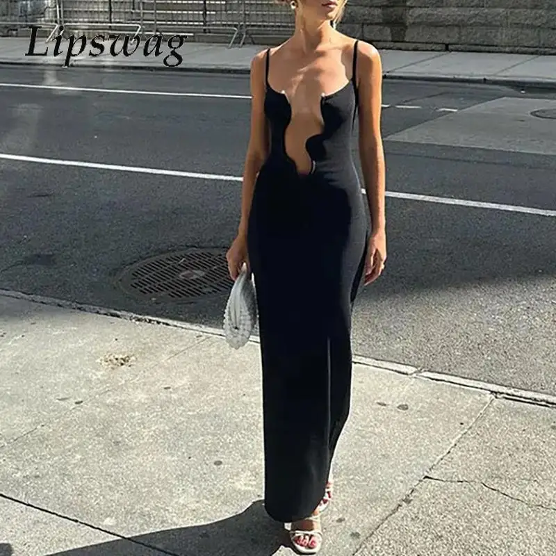 Casual Off Shoulder Wave V-Neck Banquet Dress Show Style Wrap Hip Party Dress 2025 New Bodycon Sleeveless Suspender Maxi Dress