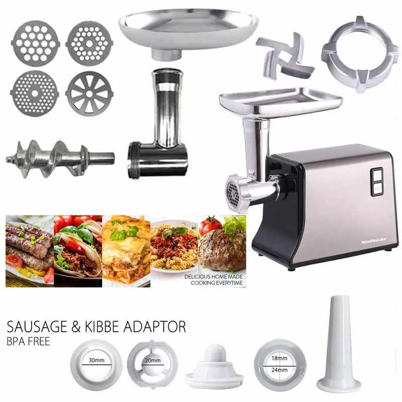 Winholder Stainless Steel Heavy Duty 3200W Powerful Electric Meat Grinder Mincer Sausage Maker Filler Food Processors Kitchen