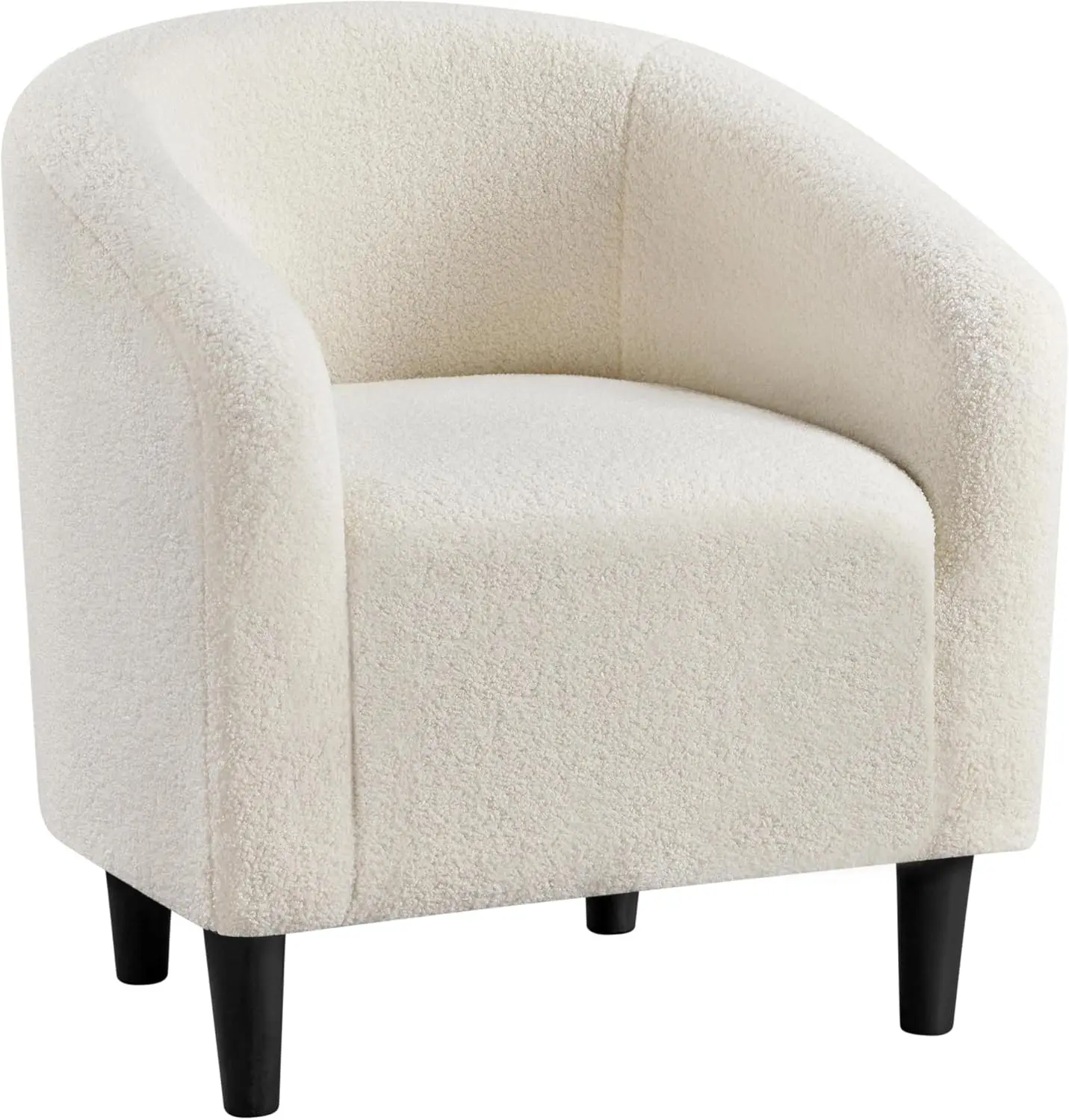 Small 25.5in Wide Sherpa Barrel Accent Chair for Bedroom, Ivory | Compact Cozy Barrel Chairs with a Curved Silhouette, Upholstered Furry Armchair for Small Spaces, Living Room Bedroom Corner