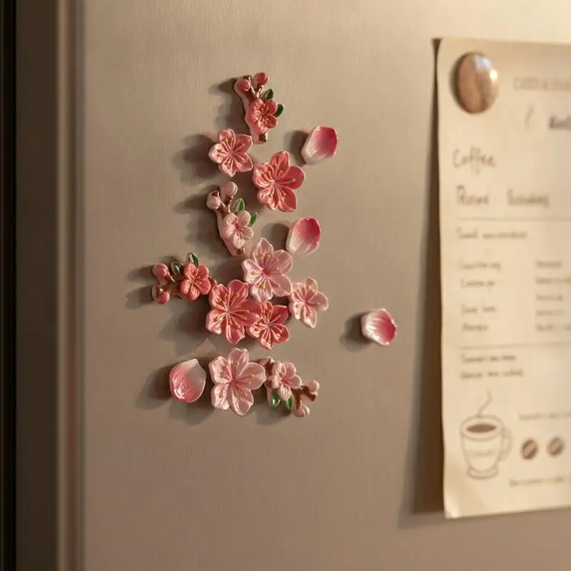 8/16Pcs Magnetic Cherry Blossom Fridge Magnet Cute Flower Magnetic Decor For Home