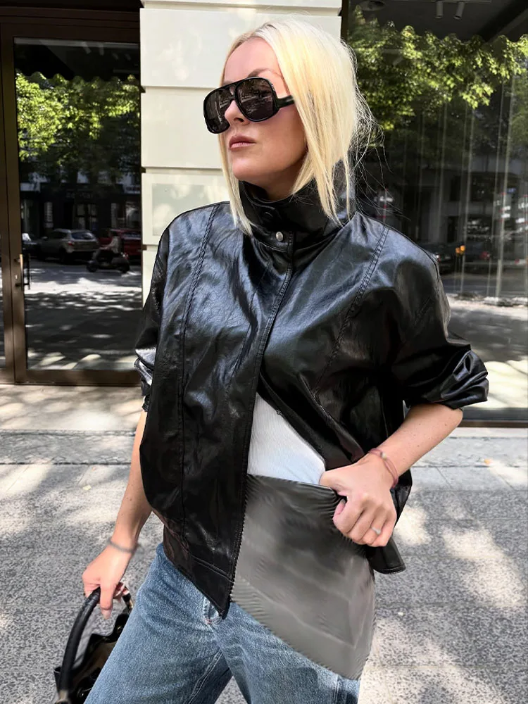 

HH Women's New Fashion Long Sleeves Coats Black High Collar Pockets Single Breasted Female Autumn High Street Chic Jackets